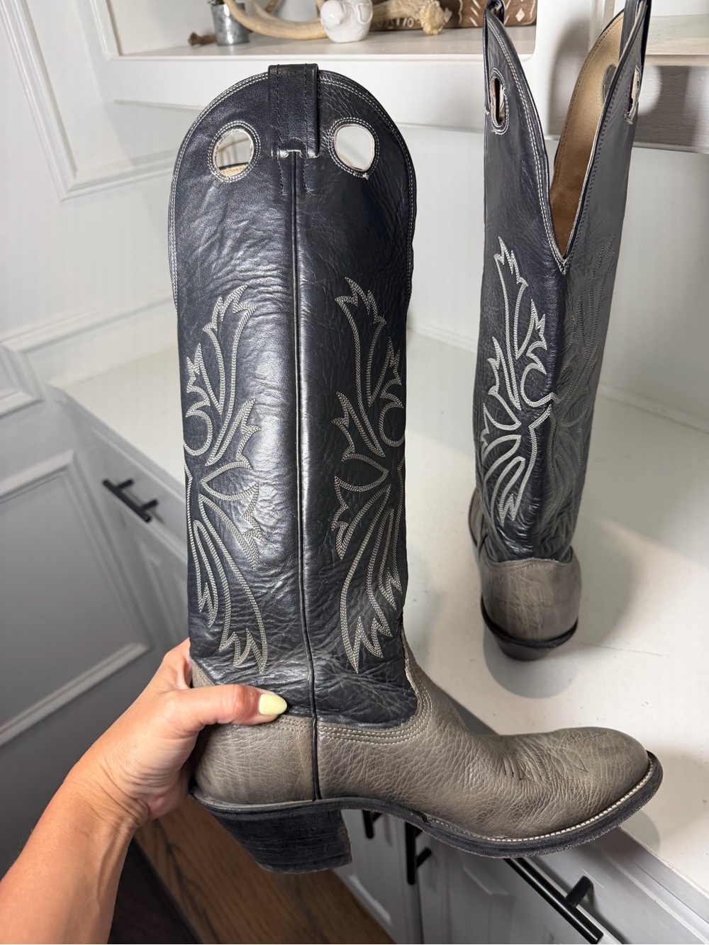Nocona Drover Womens 9B Gray Black Leather Cowboy Boots Made USA Vintage - Picture 7 of 10